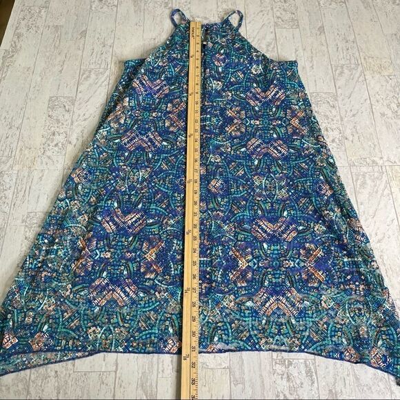 As U Wish Blue Green Geometric Halter Neck Metal Detail Shift Dress Size Small - Picture 11 of 15